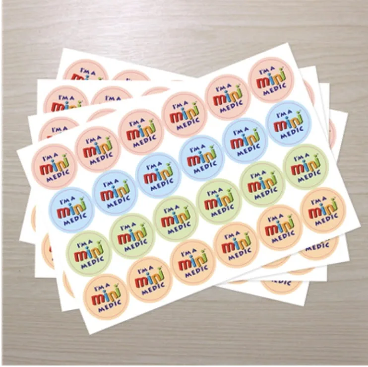 Sheets of colourful I'm a Mini Medic reward stickers